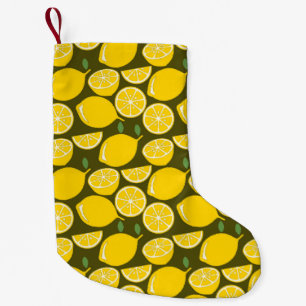 Petite Chaussette De Noël Citrons jaunes et motif vert olive : Citrus modern