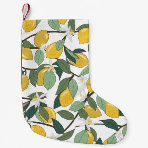 Petite Chaussette De Noël Citrons Jaunes, Impression Tropicale Sans Fil.