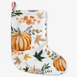 Petite Chaussette De Noël Citrouille orange d'automne et fleurs motif