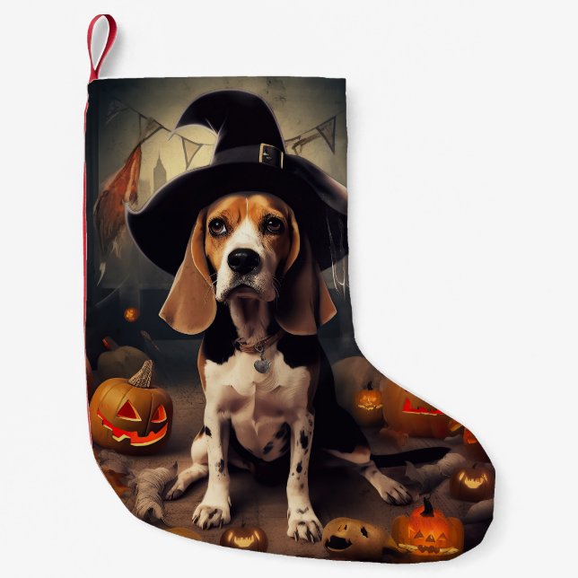 Petite Chaussette De Noël Citrouilles Beagle Halloween Épouvantables (Devant)