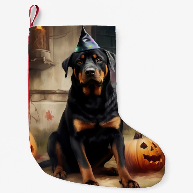 Petite Chaussette De Noël Citrouilles Rottweiler Halloween Épouvantable (Devant)