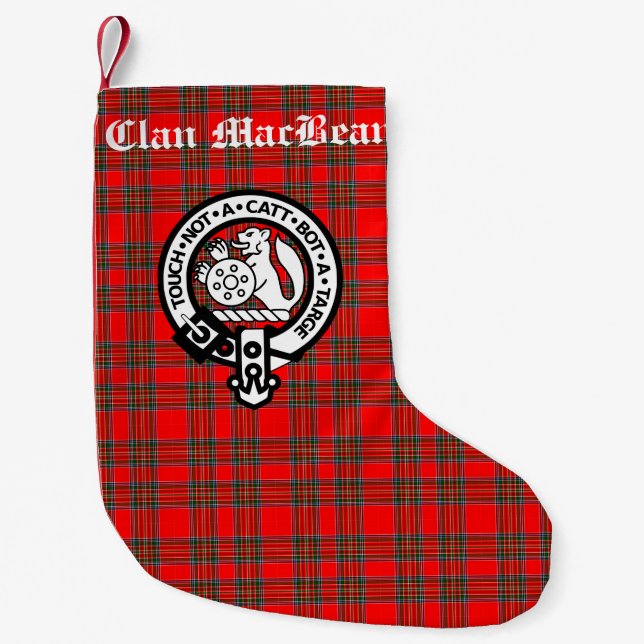 Petite Chaussette De Noël Clan MacBean Crest Badge & Tartan Personnalisé (Devant)