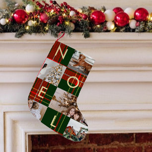 Petite Chaussette De Noël Classic Christmas Noel Plaid Photo Collage Holiday