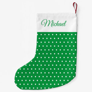 Petite Chaussette De Noël Classic Vintage Nom vert et blanc Polka point