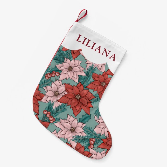 Petite Chaussette De Noël Classique Enfants Vacances Poinsettia Fleurs Noël (Devant (Accrochage))