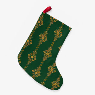 Petite Chaussette De Noël Classique Poinsettia Vert Rayure Or Wm. Morris