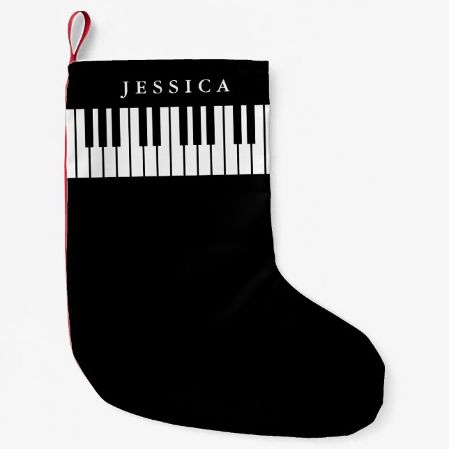 Petite Chaussette De Noël Clavier de piano noir et blanc  (Devant)