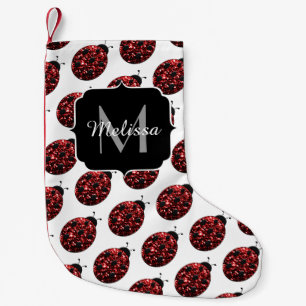 Petite Chaussette De Noël Coccinelle rouge fausse brillance scintille Monogr