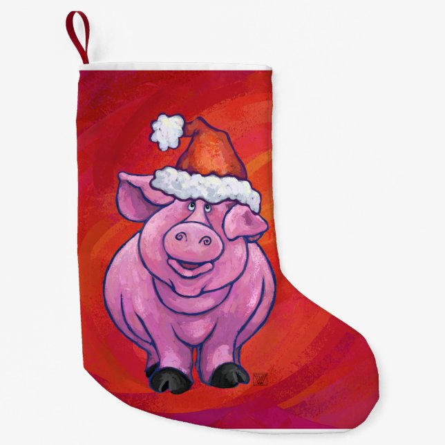 Petite Chaussette De Noël Cochon mignon à Santa Hat en rouge (Devant)