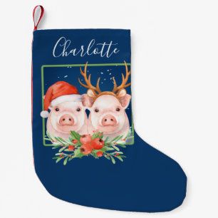 Petite Chaussette De Noël Cochons de Noël Personnalisé Père Noël Reindeer