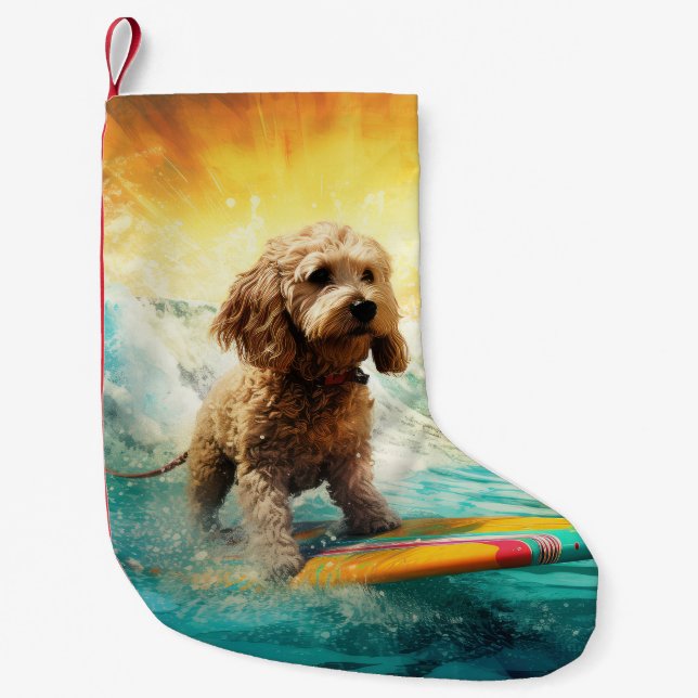 Petite Chaussette De Noël Cockapoo Beach Surf Paining (Devant)