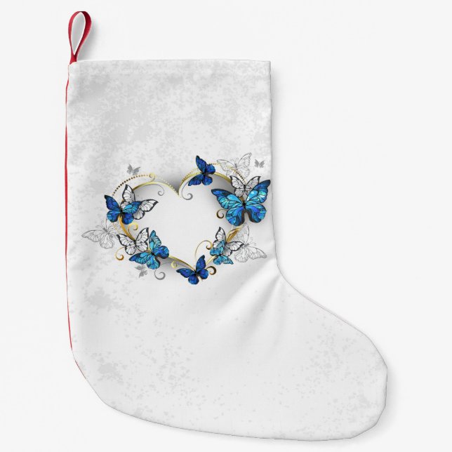 Petite Chaussette De Noël Coeur bijoux avec papillons Morpho (Devant)