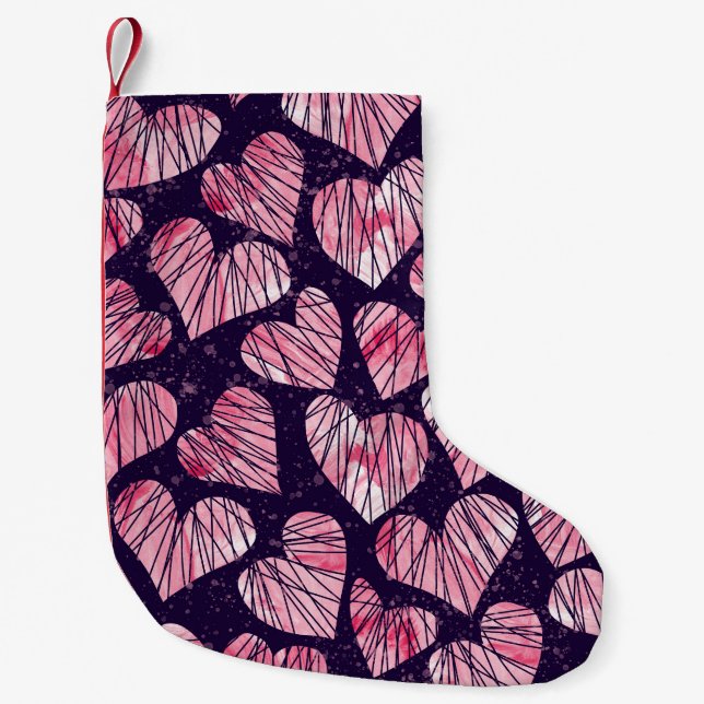 Petite Chaussette De Noël Coeur rose : motif transparent aquarelle. (Devant)