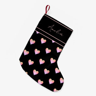Petite Chaussette De Noël Coeurs modernes rose noir Personnalisé