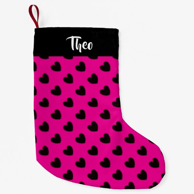 Petite Chaussette De Noël Coeurs noirs sur rose (Devant)