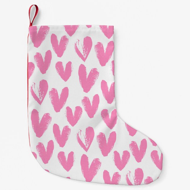 Petite Chaussette De Noël Coeurs peints par motif de coeur (Devant)