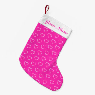 Petite Chaussette De Noël Coeurs roses Noël Stocking avec nom personnalisé
