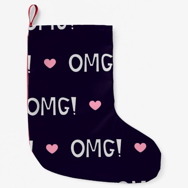 Petite Chaussette De Noël Coeurs, texte OMG, motif mignon (Devant)