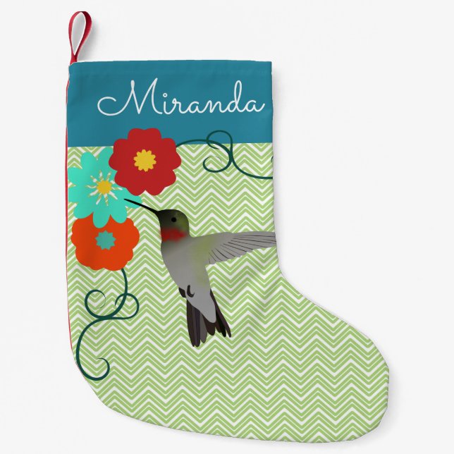 Petite Chaussette De Noël Colibri floral tropical personnalisé (Devant)