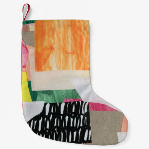 Petite Chaussette De Noël Collage art, moderne coloré abstrait.
