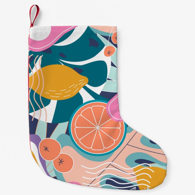 Petite Chaussette De Noël Collage de jungle exotique et moderne. (Devant)