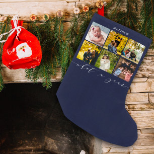 Petite Chaussette De Noël Collage de photos moderne Navy Calligraphie Quelle