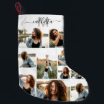 Petite Chaussette De Noël Collage photo personnalisé Nom du monogramme initi<br><div class="desc">Ce stock de Noël mignon et cool est parfait pour chaque membre de votre famille. Faites un inventaire spécial et customisé pour votre décor de vacances. Il dispose de neuf photo collage personnalisable avec un nom monogramme personnalisé initial en noir et gris sur un simple arrière - plan blanc. C'est...</div>