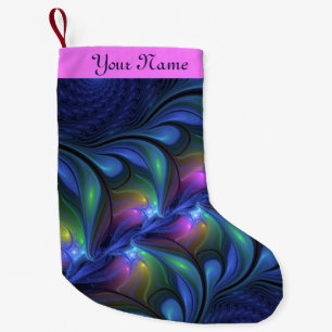 Petite Chaussette De Noël Coloré Abstrait Bleu Rose Vert Fractal Nom propre
