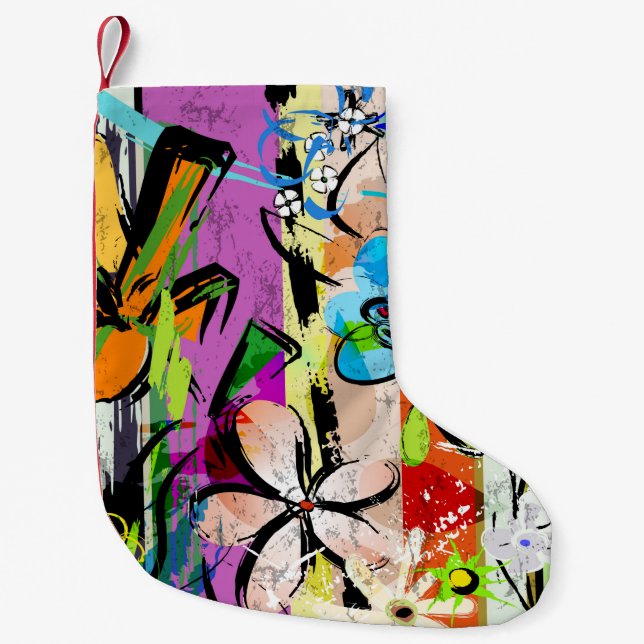 Petite Chaussette De Noël Composition arrière - plan abstraite avec fleurs,  (Devant)