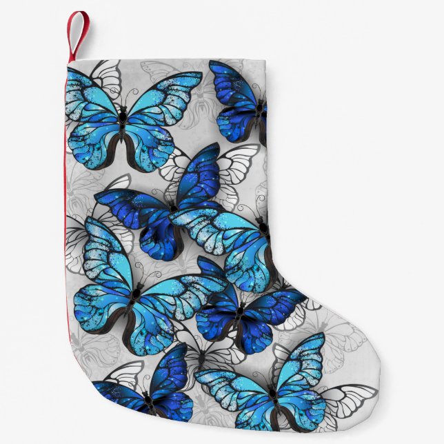 Petite Chaussette De Noël Composition de papillons blancs et bleus (Devant)