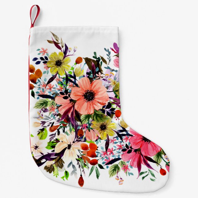 Petite Chaussette De Noël Composition de saumons d'aquarelle. Un grand bouqu (Devant)