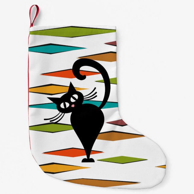 Petite Chaussette De Noël Conception du chat noir du milieu du siècle (Devant)