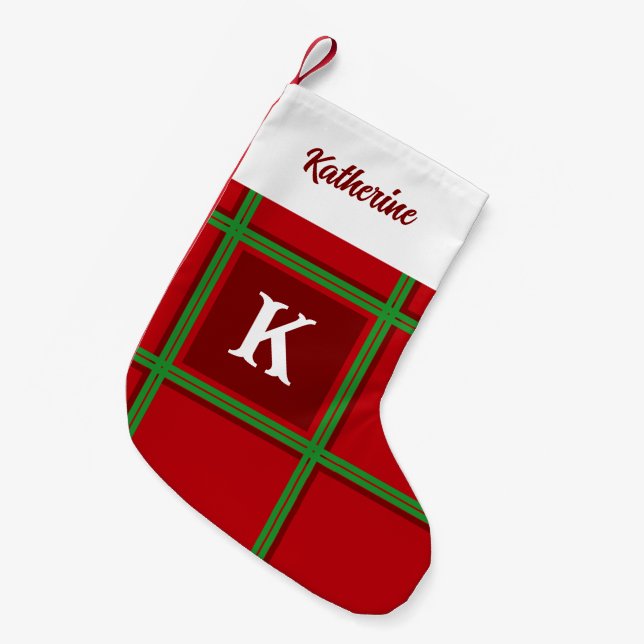 Petite Chaussette De Noël Conception simple initiale rouge et verte (Devant (Accrochage))