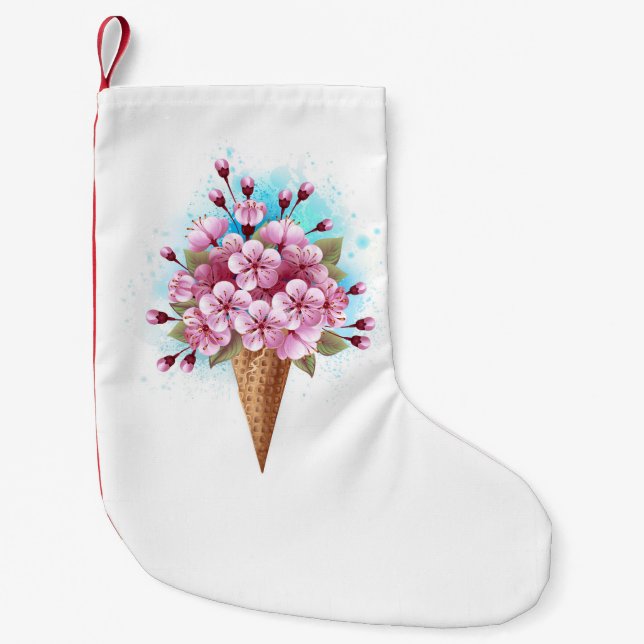 Petite Chaussette De Noël Cône rose Sakura crème glacée gaufre (Devant)