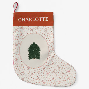 Petite Chaussette De Noël Coquette Festif Rouge Blanc Pin Arbre