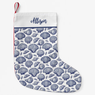 Petite Chaussette De Noël Coquillages nautiques Noël Stocking Bleu Blanc