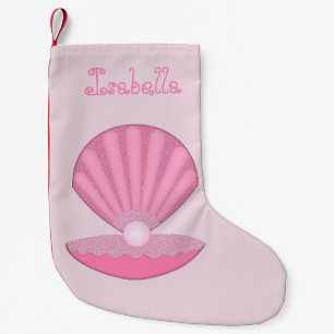 Petite Chaussette De Noël Coquille d'huîtres pour fille rose et Pearl Nom pe