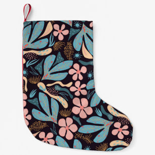 Petite Chaussette De Noël Coral Blue Floral Dark Print