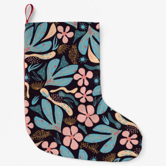 Petite Chaussette De Noël Coral Blue Floral Dark Print