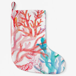 Petite Chaussette De Noël Coraux aquarelles. Motif sans couture avec sous