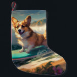 Petite Chaussette De Noël Corgi Beach Surf Peinture<br><div class="desc">Plongez dans le monde ludique de l'aventure canine avec cette peinture captivante. Un chien en ébullition se rend aux vagues, chevauchant habilement le surf sur une plage baisée par le soleil. L'oeuvre d'art vibrante capte magnifiquement l'essence de l'excitation au bord de la plage tandis que le chien court sans crainte...</div>