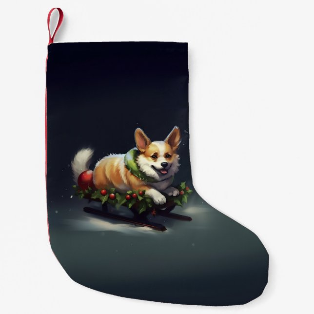 Petite Chaussette De Noël Corgi neige de Noël hiver (Devant)