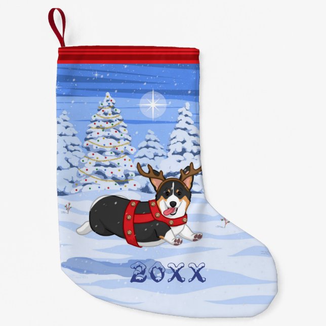 Petite Chaussette De Noël Costume de renne de Noël Corgi noir mignon (Devant)