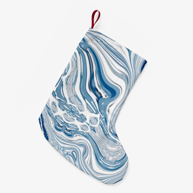 Petite Chaussette De Noël côte plage nautique vagues aquarelle bleu tourbill (Devant (Accrochage))