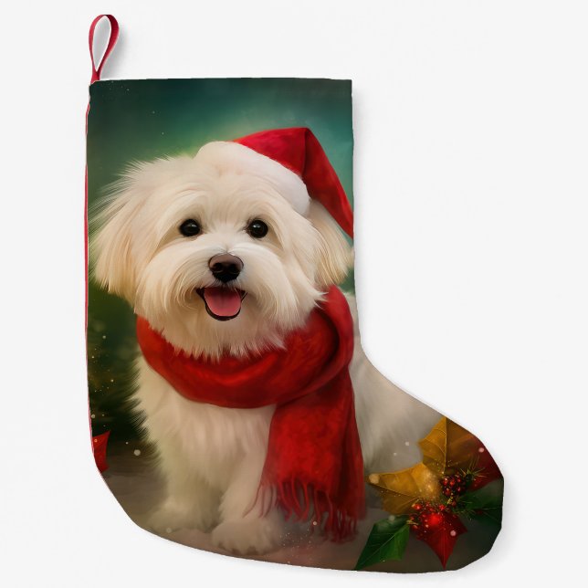 Petite Chaussette De Noël Coton De Tulear Chien dans la neige Noël (Devant)