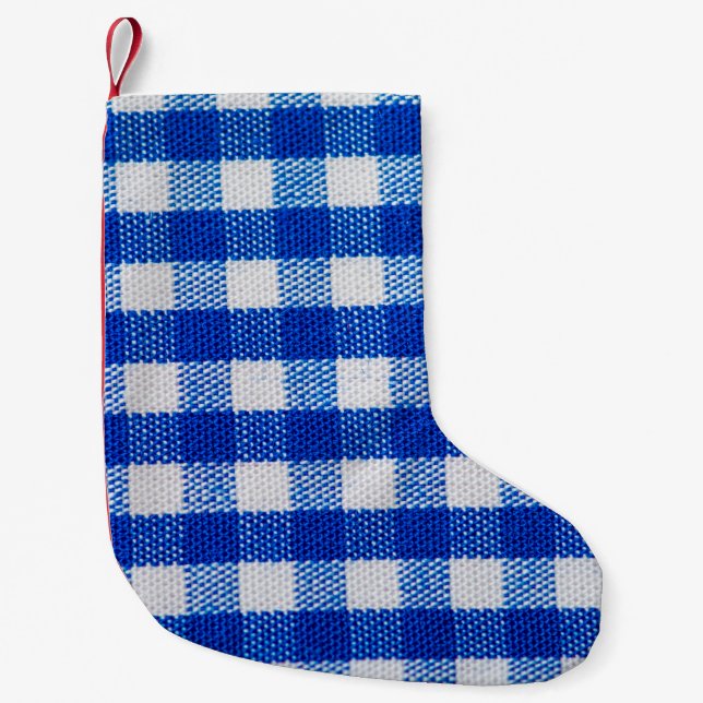 Petite Chaussette De Noël coton texture à damiers bleu (Devant)