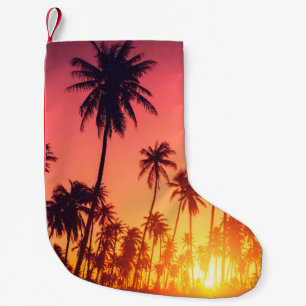 Petite Chaussette De Noël Coucher de soleil des arbres tropicaux