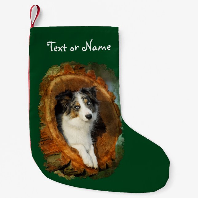Petite Chaussette De Noël Couleur de colle bleu Merle Dog - Personnalisé (Devant)