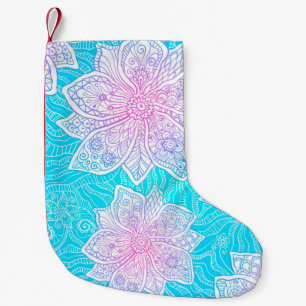 Petite Chaussette De Noël Couleurs bleues et roses ornementent fleurs transp