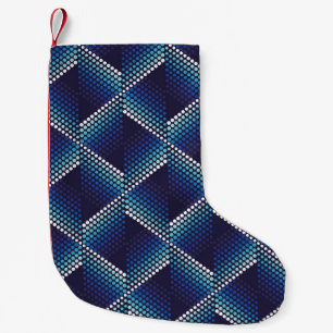 Petite Chaussette De Noël Couleurs bleues Motif géométrique ondulé